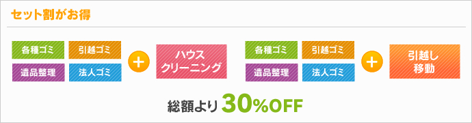 セット割各種サービス+ハウスクリーニング/引越し移動 総額より30%OFF